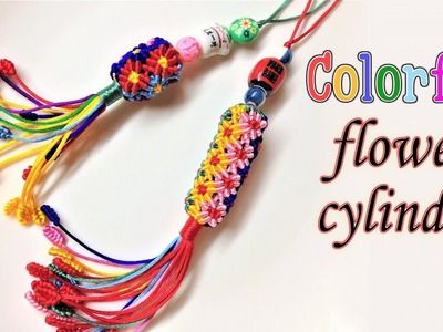 This is the most colorful macrame keychain - The Flower Cylinder macrame tutorial - móc khóa trụ hoa