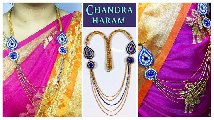 5 step chandraharam with blue Kundans | Indian Jewellery Designs 2018