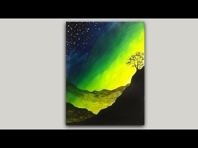 Acrylic Painting Mystical Mountain Sunrise Silhouette Painting