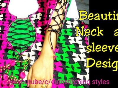 Beautiful and creative neck and sleeves design, easy Dori making neck and sleeves design, cut n stit