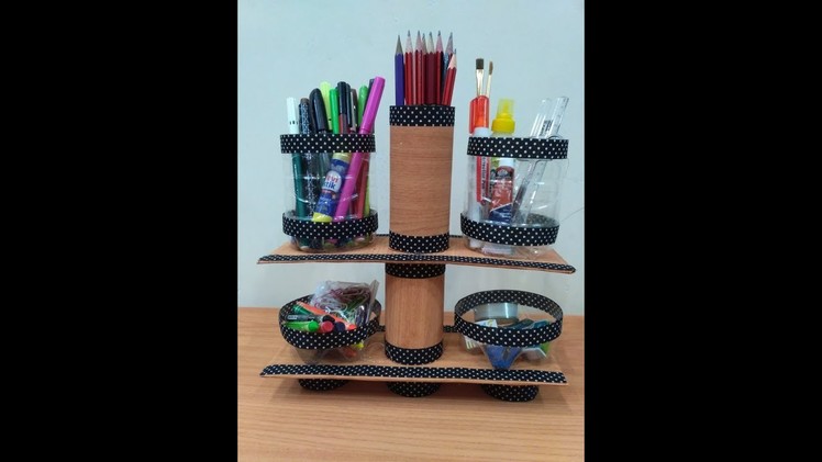 Best Out of Waste || Desk Organiser || Cardboard and Plastic Bottle Craft ||