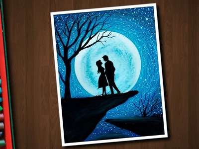 Couple Moonlight scenery drawing with Oil Pastels - step by step