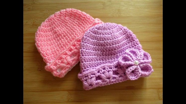 Crochet baby hat with flower Basic tutorial 0-3 months up to 5 months Designed by Happy Crochet Club