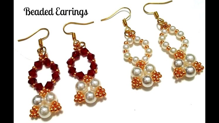 DIY bicone earrings. DIY pearl earrings. Beaded earrings. Beading tutorial (for beginners)bea