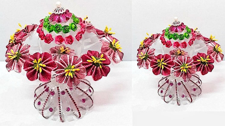 DIY -Flower vase.Guldasta from plastic bottle & glitter sheet at home | DIY Foam Flower Guldasta