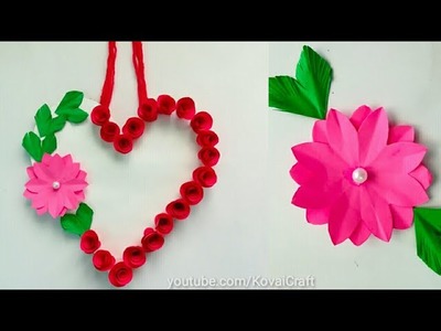 Diy paper flower wall hanging.Simple and beautiful wall hanging. Heart wall hanging KovaiCraft #56