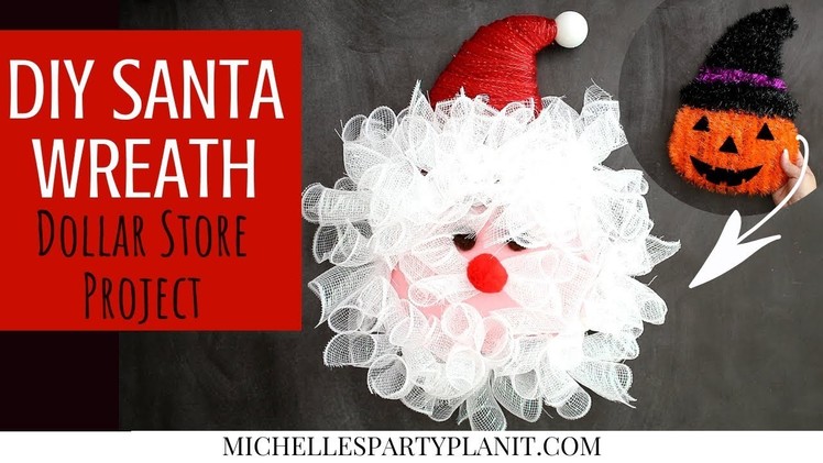 DIY Santa Wreath made from a Dollar Tree Halloween Decoration | Craft With Me
