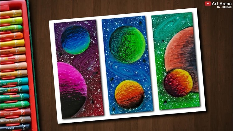 Galaxies drawing with Oil Pastels - step by step