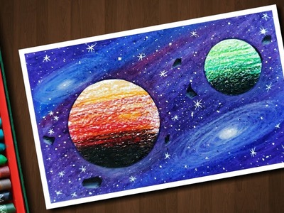Galaxy Drawing with Oil Pastels - step by step
