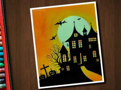 Halloween Drawing with Oil Pastels - step by step