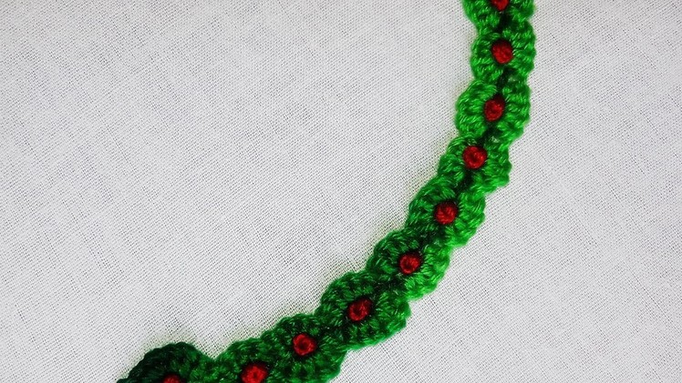 Hand Embroidery : button holed  cable chain stitch | border design .