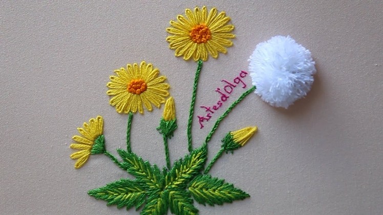 Hand Embroidery: Dandelion Flowers | Bordado a mano: Flores de diente de león | Artesd'Olga