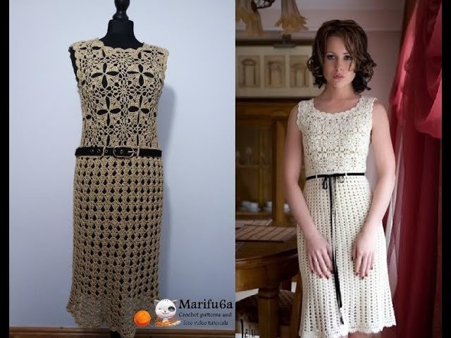 How to crochet elegant beige dress easy pattern tutorial all sizes