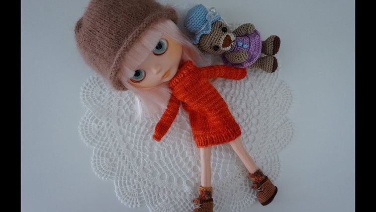 How to knit little jumper. doll sweater. Blythe doll clothe