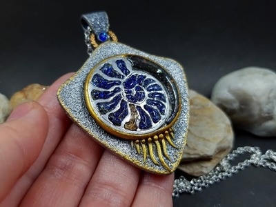 My Pendant with Faux Pyritized Ammonite cabochon! Result!