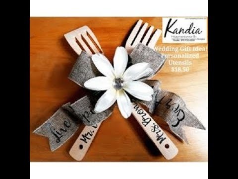 Personalized Wood Utensils: Wedding Gift For Sale Or Kit Available! #WeddingGift #Kandia #DollarTree