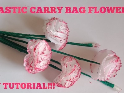 Thin plastic carry bag carnation flower making | Reuse idea with polythene bags