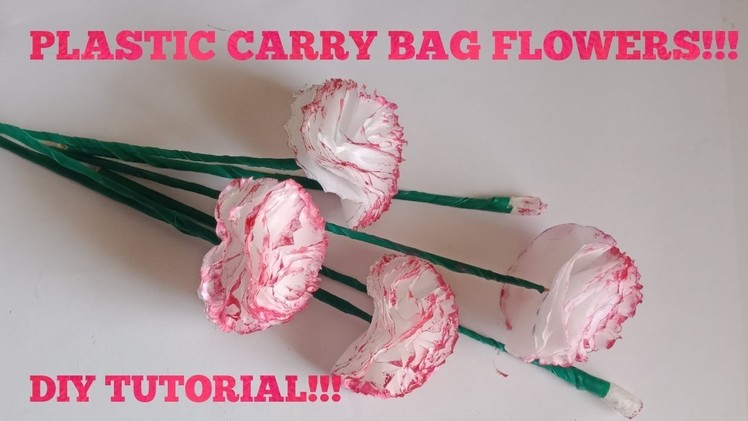 Thin plastic carry bag carnation flower making | Reuse idea with polythene bags
