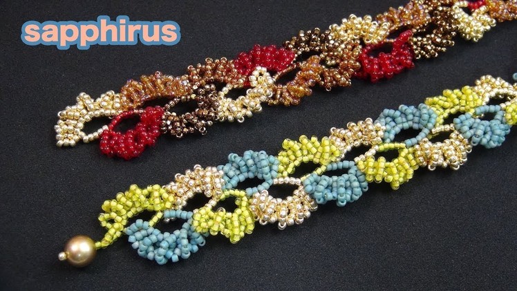 【ビーズステッチ】丸小ビーズで編む奇数カラーのブレスレット☆作り方　How to make an odd-color bracelet with 11.0 seed beads.