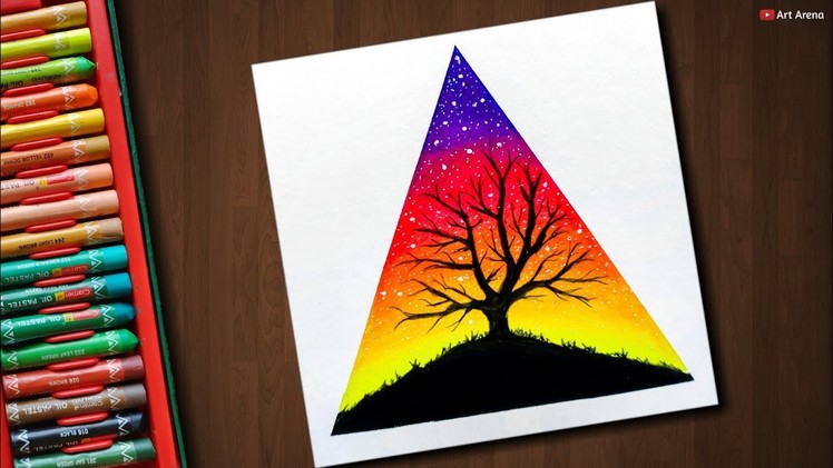 Tree scenery drawing with Oil Pastels - step by step