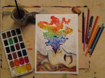Watercolor and Colored Pencils "Rainbow Smoke"