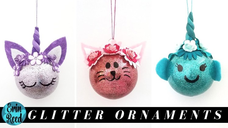 3 DIY Dollar Tree Glitter Ball Ornament Ideas  - Narwhal, Kitty, & Unicorn