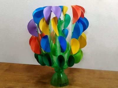Awesome craft idea plastic bottle with color paper | Plastic Bottle Home Decor Idea