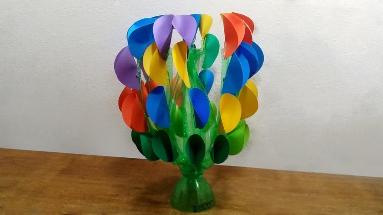 Awesome craft idea plastic bottle with color paper | Plastic Bottle Home Decor Idea