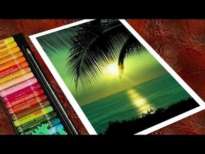 Beautiful green light scenery drawing with oil pastel step by step