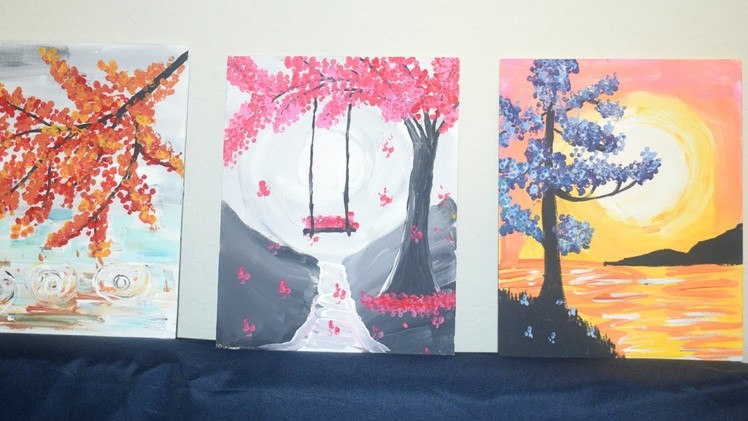 Cotton buds or Q-tip painting(Pinterest Inspired) Landscape.Tree Acrylic Paintings | Cotton swabs