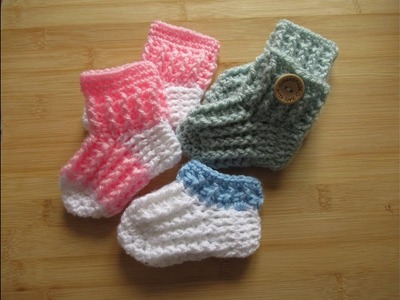 Crochet baby socks tutorial easy booties 0-6, 6-12 months - Designed by Happy Crochet Club