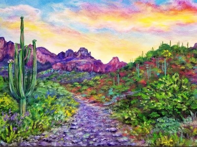 Desert Sunset Landscape Acrylic Painting LIVE Instruction