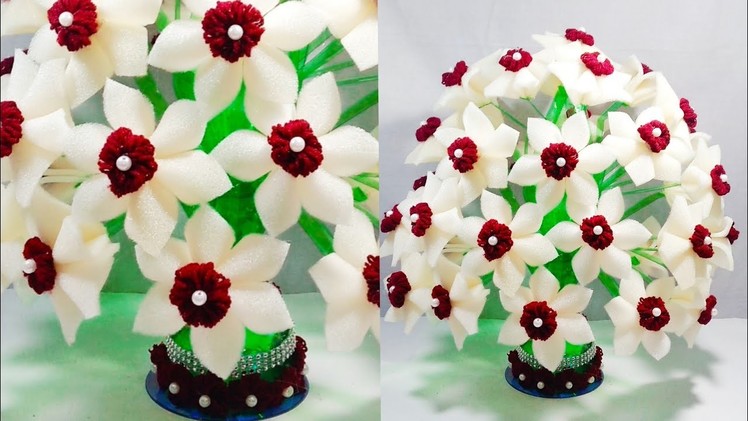 DIY FOAM GULDASTA.NEW DESIGN PLASTIC BOTTLE FLOWER POT.WOOLEN GULDASTA.VASE