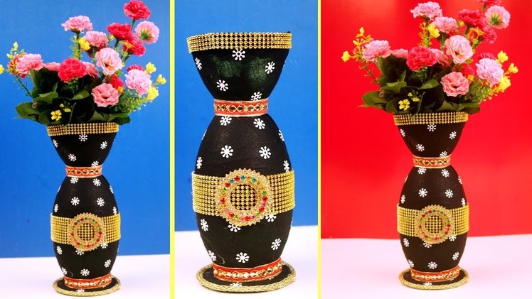 DIY Plastic bottle reuse flower vase idea - Unique plastic bottle craft - Best out of waste craft