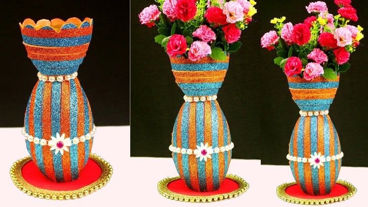 DIY: Plastic Bottle Reuse Flower Vase Craft Idea - Best Out of Waste Plastic Bottle Flower Vase