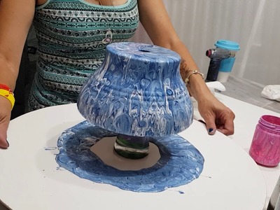 Double pour acrylic flow art blues terracotta pot silicone added half way through