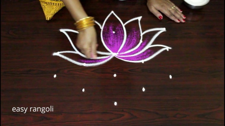 Easy color Shangu kolam with Lotus * simple rangoli * latest small muggulu designs by Suneetha