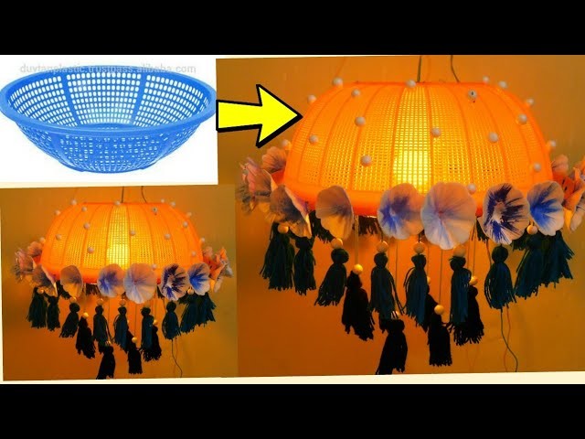 Hanging jhoomer lamp made with waste plastic basket