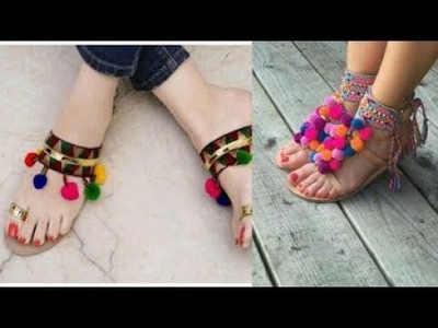 Latest trend pom pom sandal.slippers designs 2018.pom pom footwear for girls.stylish shoes