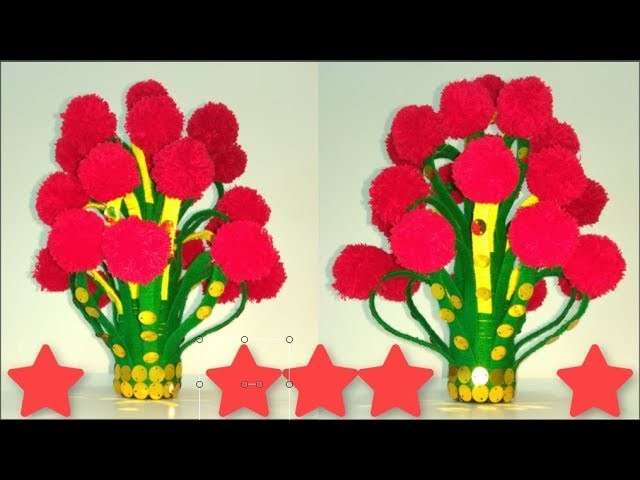 Make X-Ray And Woolen Flower Pot || Woolen Craft,How To Make Yarn Flowers || Vase Of Plastic Bottle