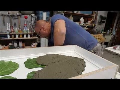 Making a concrete bench top with leaf impressions.Part 1