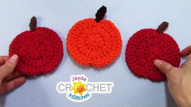 Pumpkin & Apple Coaster. Appliqué - Crochet Quick Fix