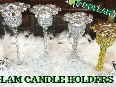 QUICK EASY GLAM CHRISTMAS CANDLE HOLDERS USING DOLLAR TREE ITEMS | DOLLAR TREE CHRISTMAS HOME DECOR