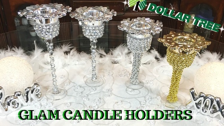 QUICK EASY GLAM CHRISTMAS CANDLE HOLDERS USING DOLLAR TREE ITEMS | DOLLAR TREE CHRISTMAS HOME DECOR