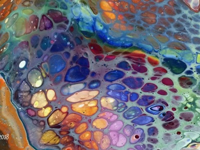 "Rainbow Cells", Fluid Acrylics Pouring, Dirty Pour, Flip Cup, Silicone, DecoArt Pouring Medium
