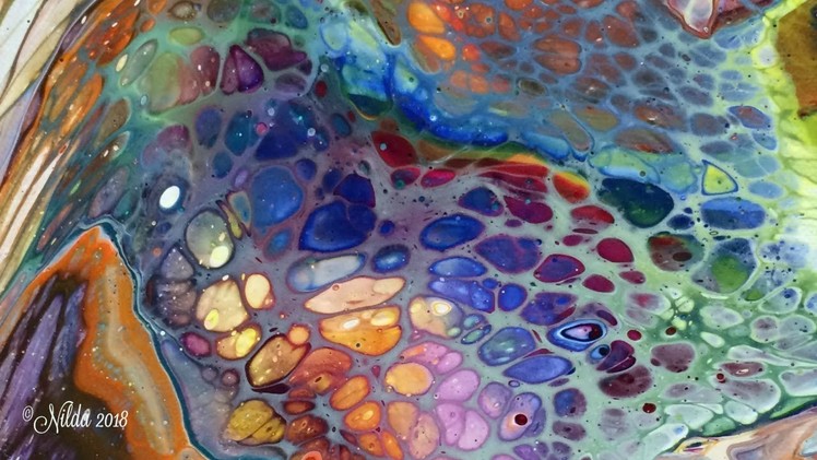 "Rainbow Cells", Fluid Acrylics Pouring, Dirty Pour, Flip Cup, Silicone, DecoArt Pouring Medium