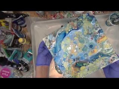 Shallow Water pour, Fluid acrylics pouring, silicone, cells, dirty cup , flip cup