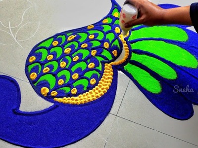 Very easy peacock rangoli for lakshmi pada