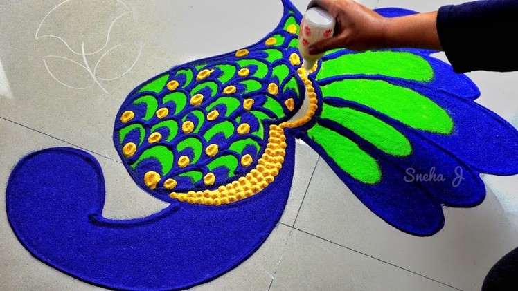 Very easy peacock rangoli for lakshmi pada