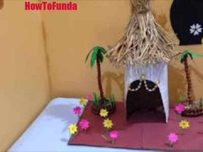 Village hut making with waste material | cardboard | school model | exhibition | best out of waste